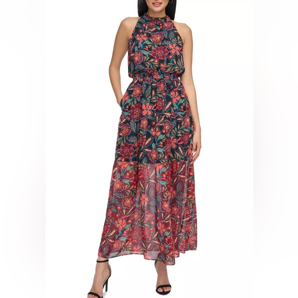 Vince Camuto Womens Smocked Long Halter Maxi Dress UNWORN